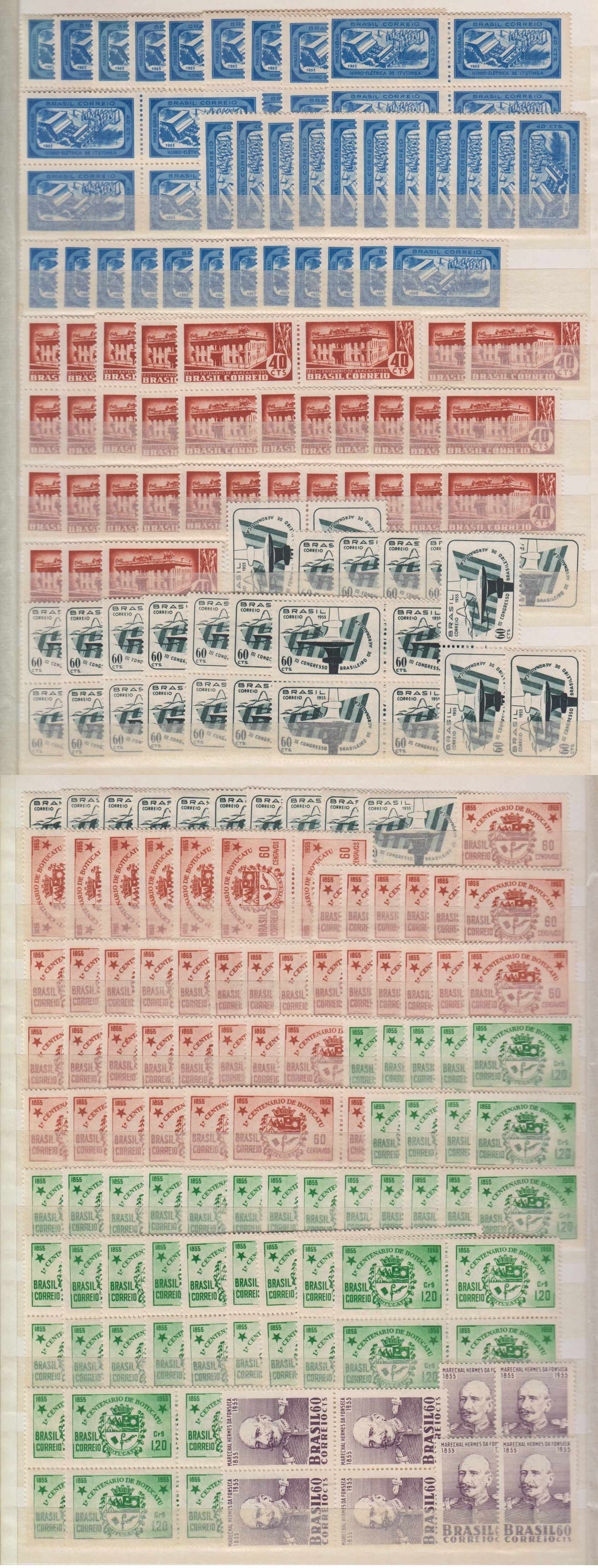 Brazil 1955 — Mint never hinged accumulation of 1070+ stamps Scott 816 thru 907