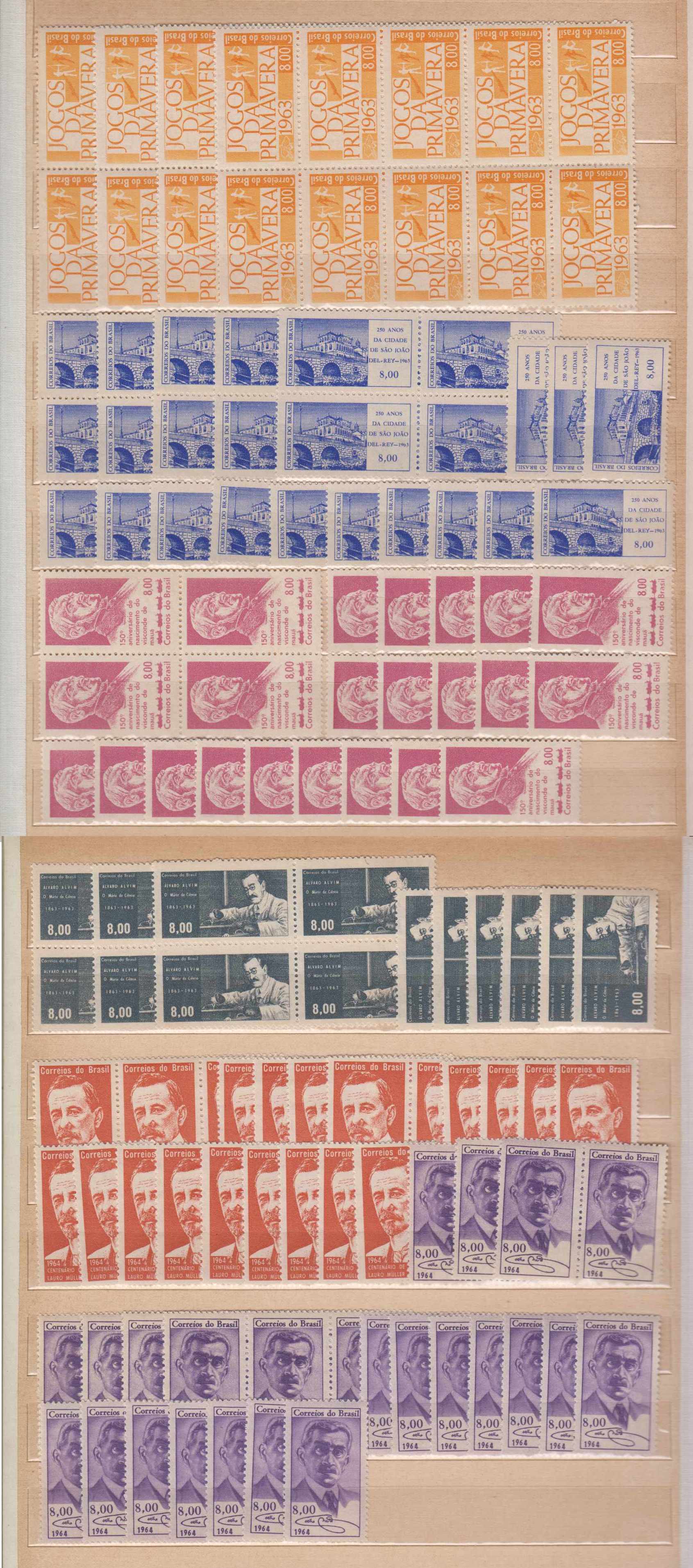 Brazil 1961 — Mint never hinged accumulation of 615+ stamps Scott 916 thru 974