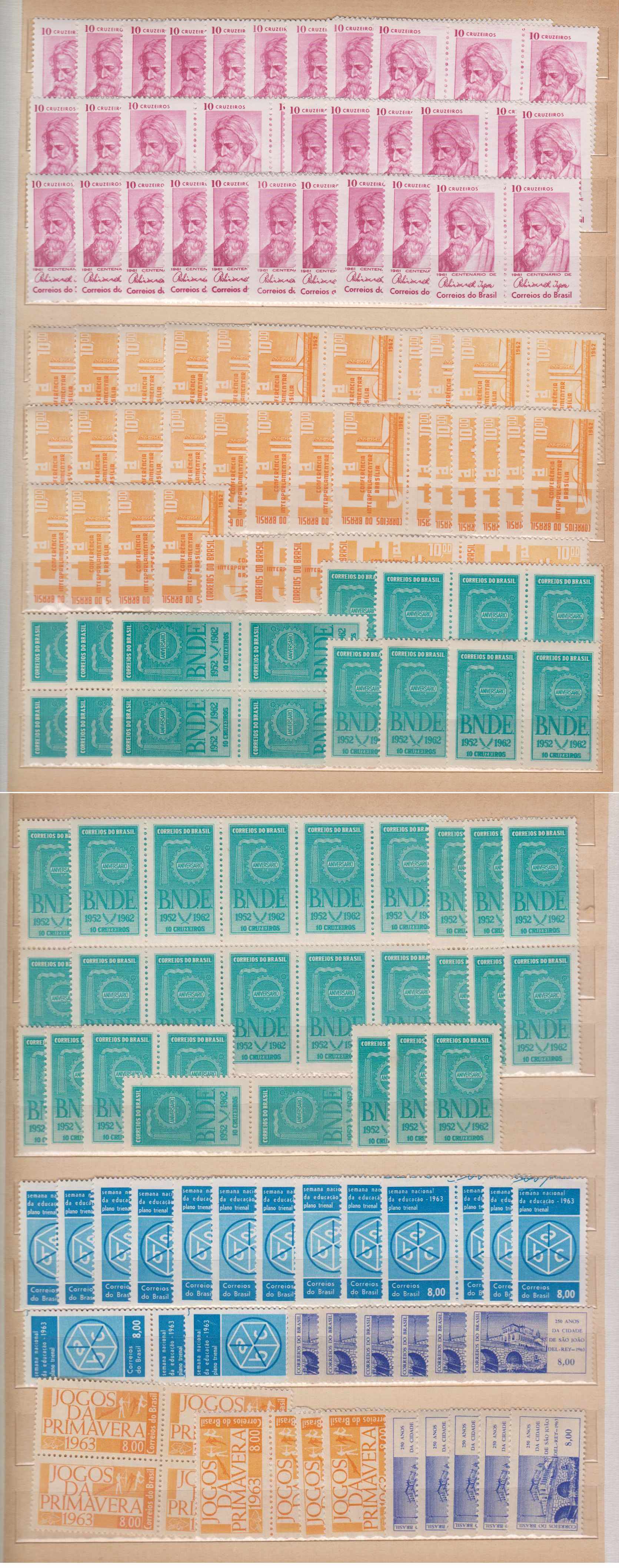 Brazil 1961 — Mint never hinged accumulation of 615+ stamps Scott 916 thru 974