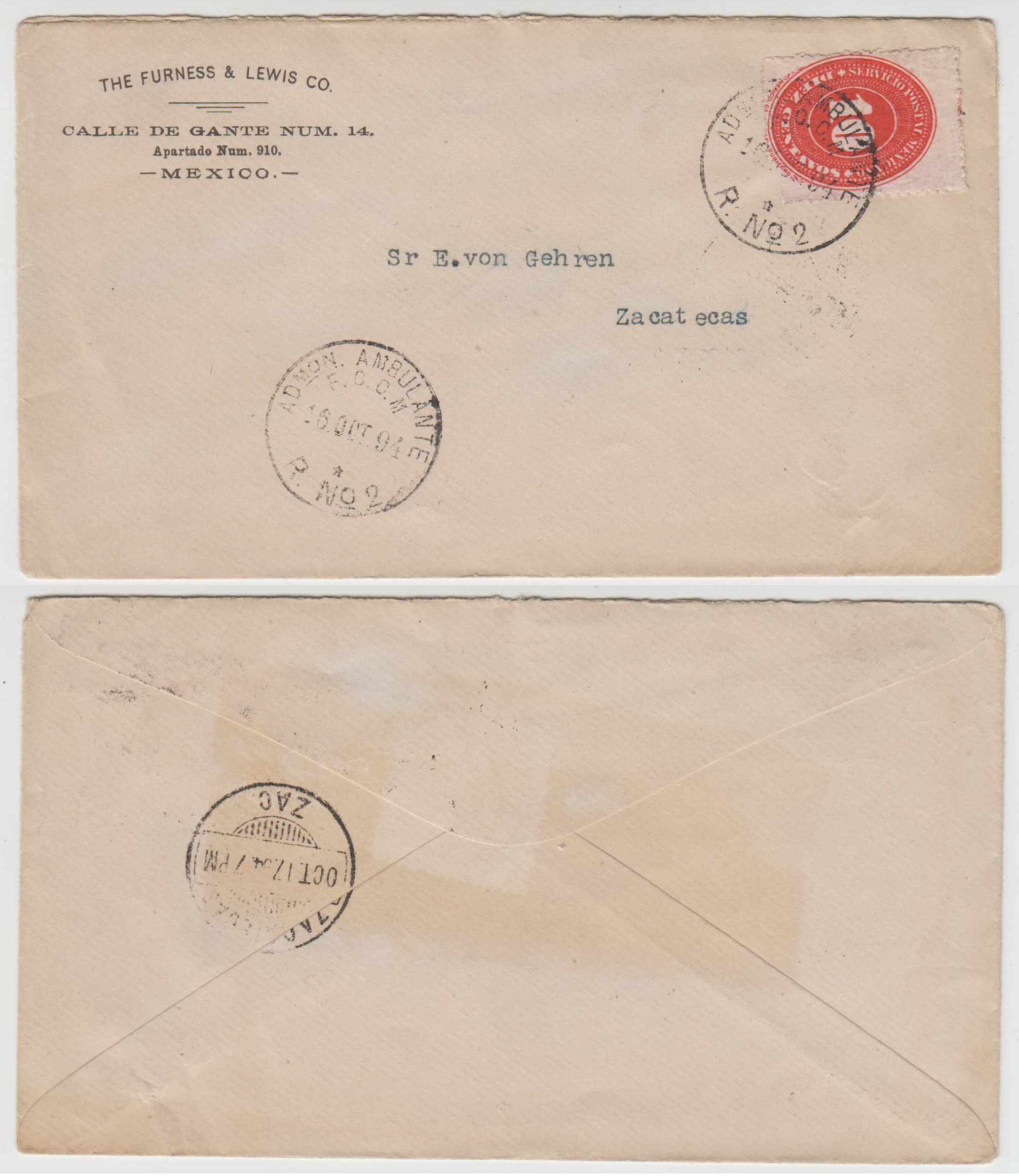 Mexico 1894 — Railroad Tpo Cancel