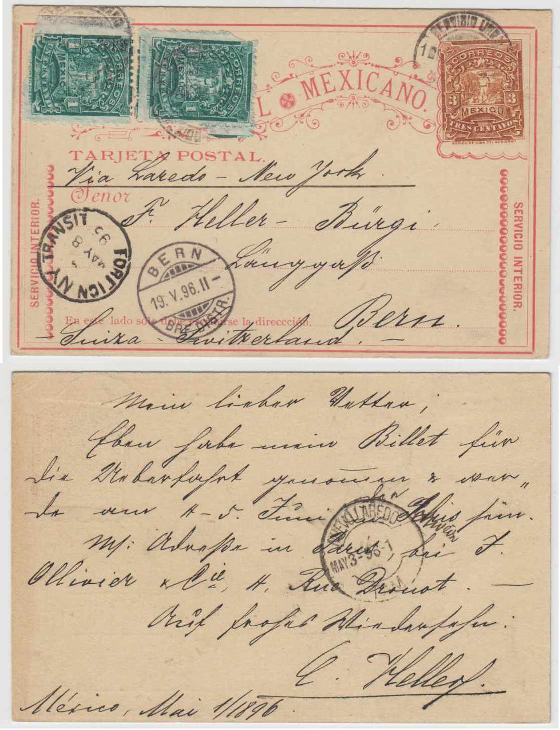 Mexico 1896 — Card to Switzerland