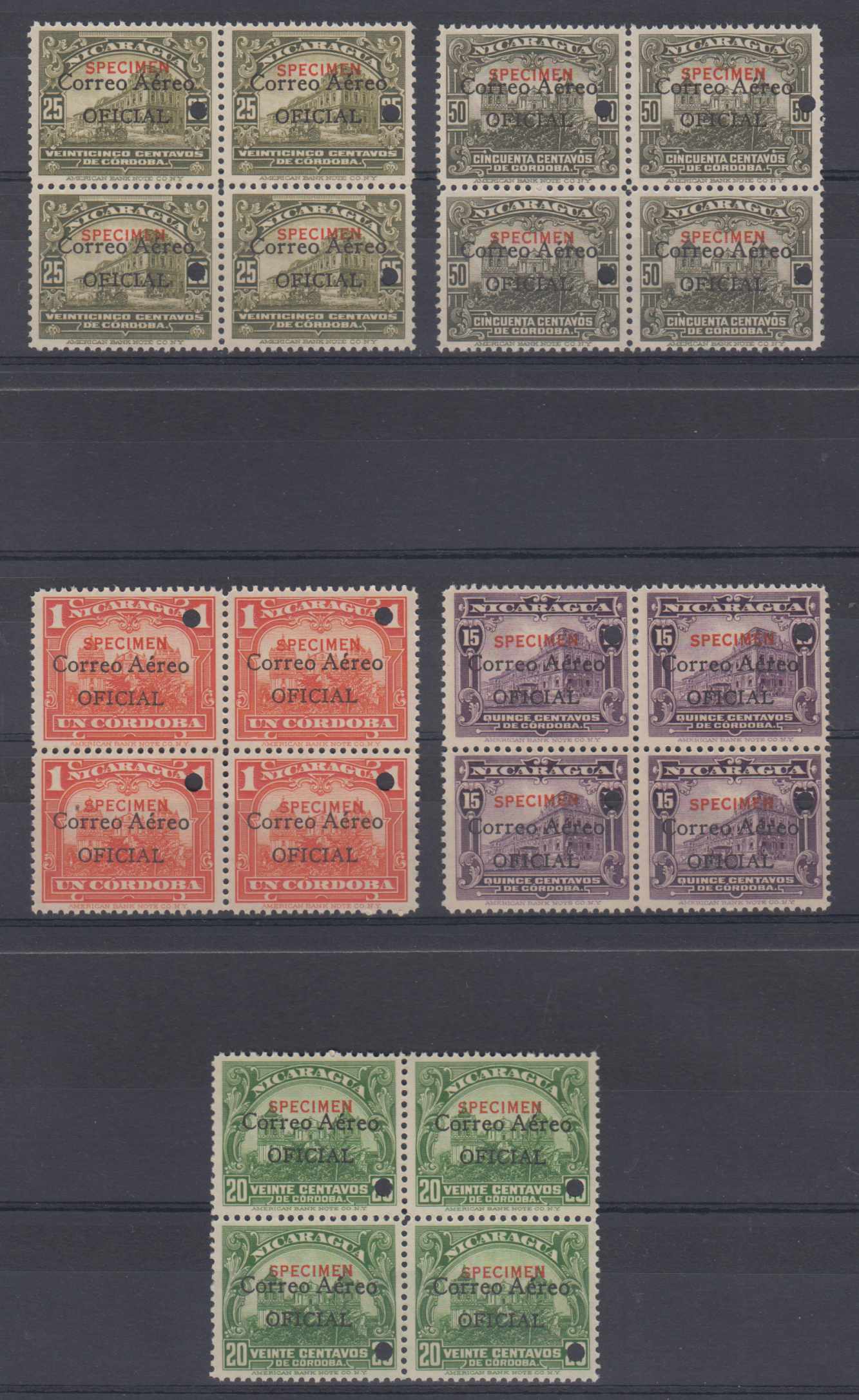 Nicaragua 1933 — Air post official stamps