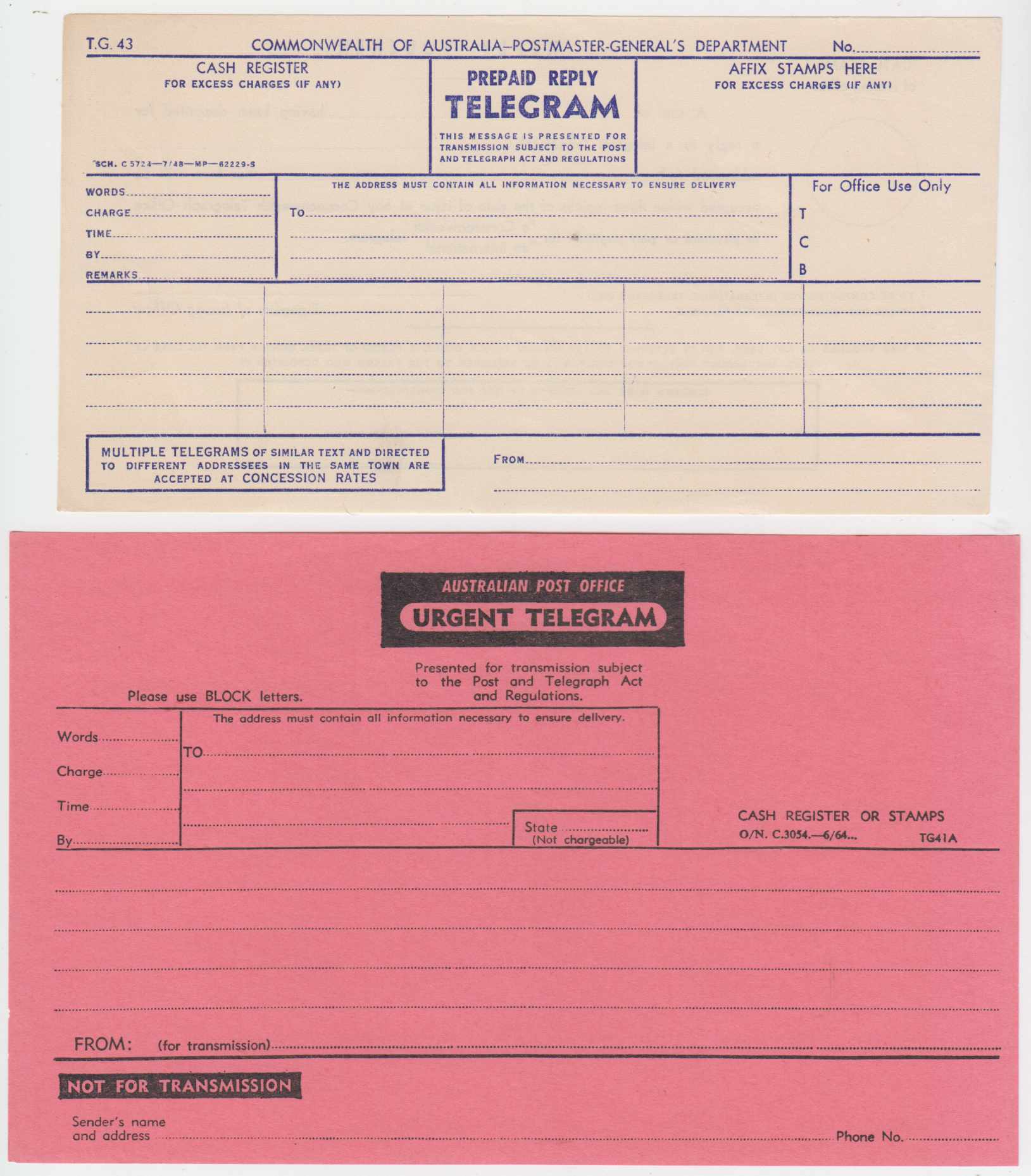 Australia 1900 — Telegram & Phonogram Forms
