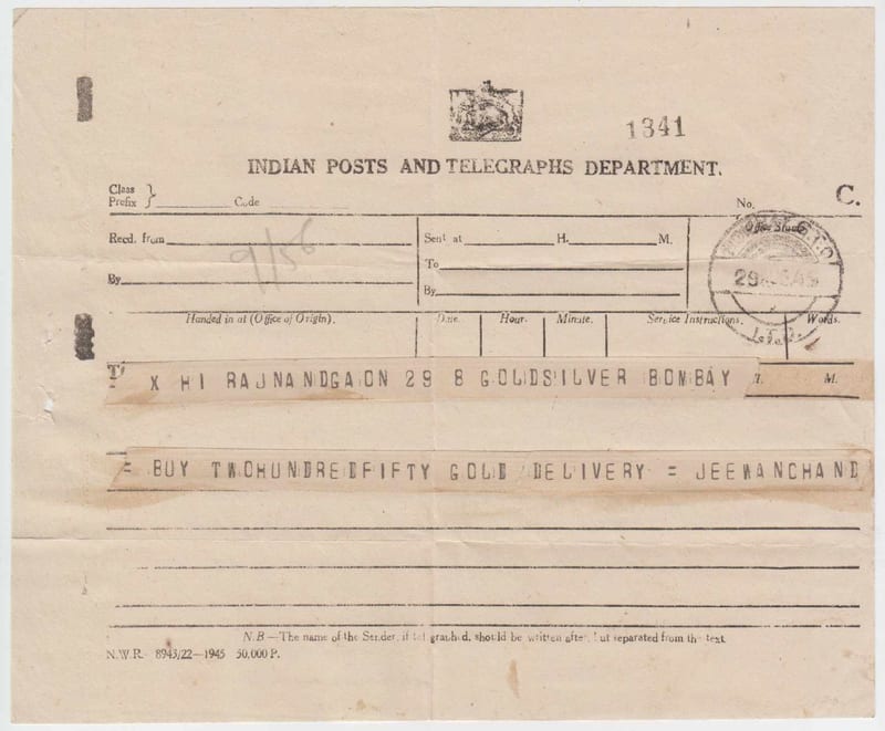 India 1945 — Indian Post & Telegraphs Department