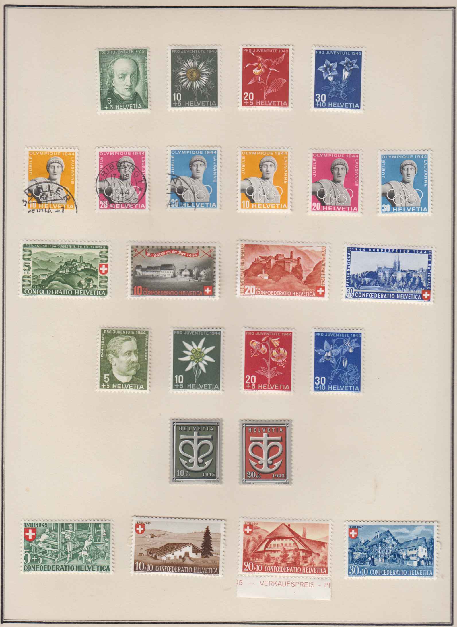 Switzerland 1941 — Ordinary & semipostal stamps collection on 14 pages, chiefly in full sets with much…
