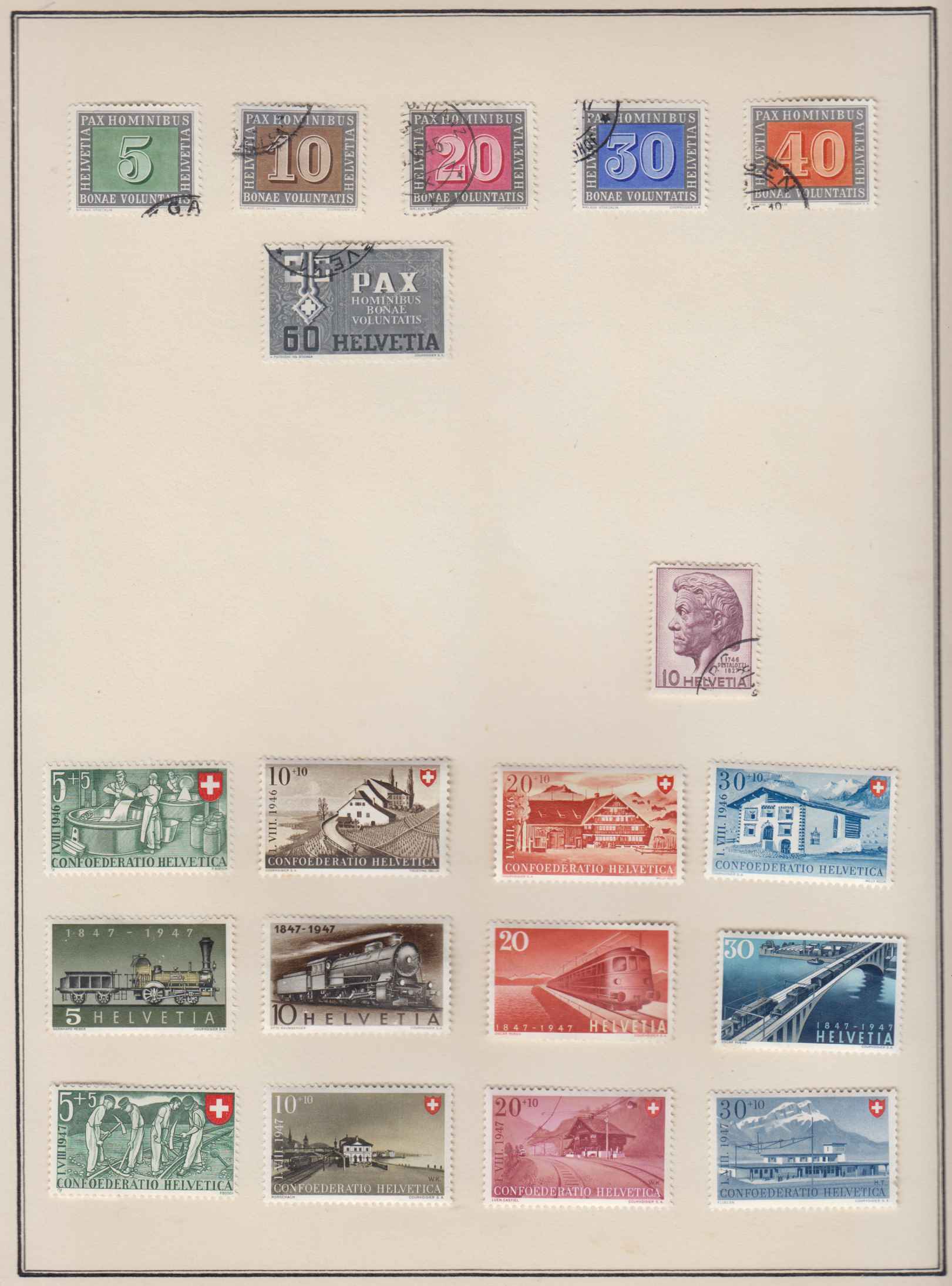 Switzerland 1941 — Ordinary & semipostal stamps collection on 14 pages, chiefly in full sets with much…