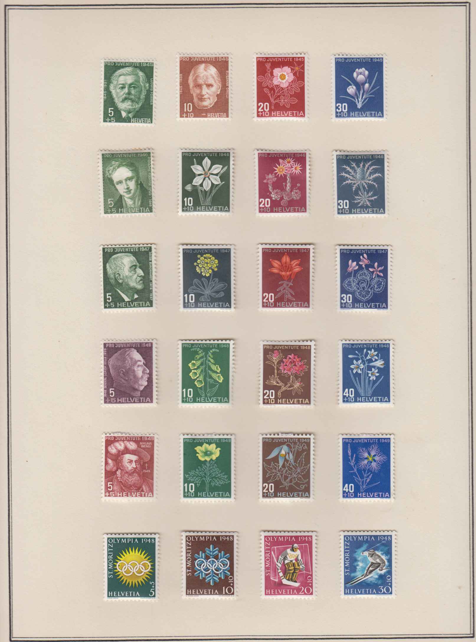 Switzerland 1941 — Ordinary & semipostal stamps collection on 14 pages, chiefly in full sets with much…