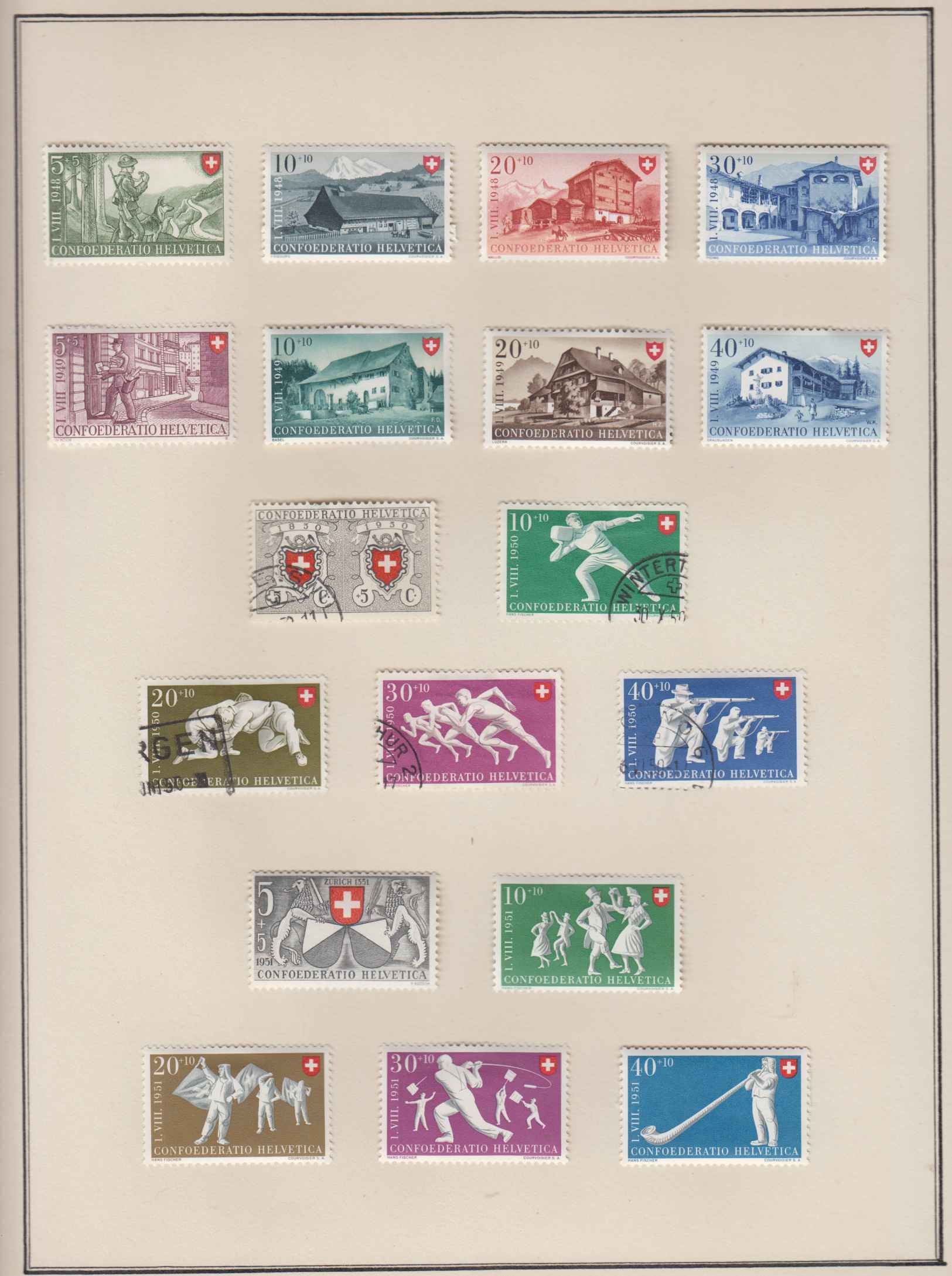 Switzerland 1941 — Ordinary & semipostal stamps collection on 14 pages, chiefly in full sets with much…