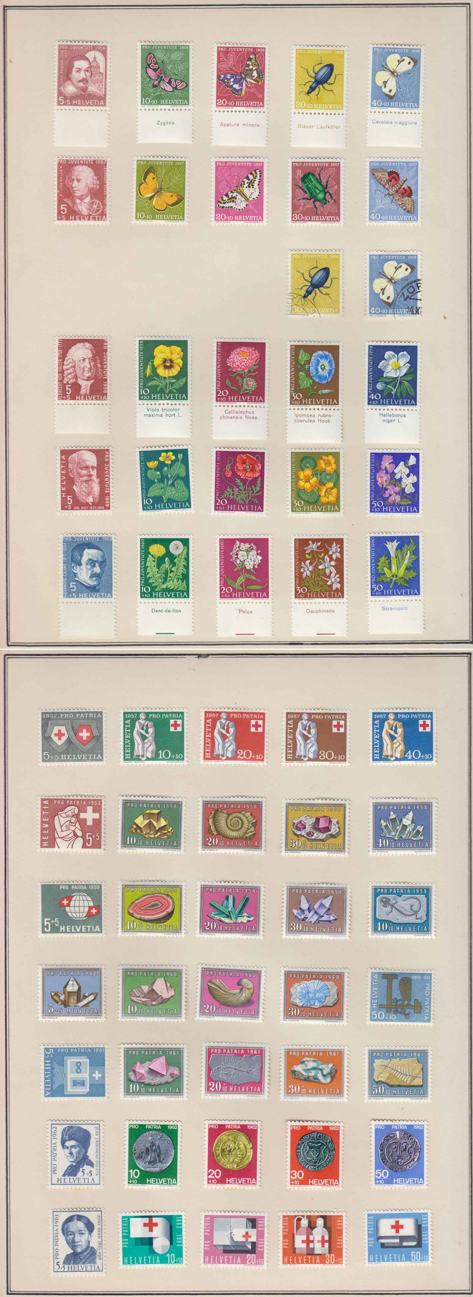 Switzerland 1941 — Ordinary & semipostal stamps collection on 14 pages, chiefly in full sets with much…