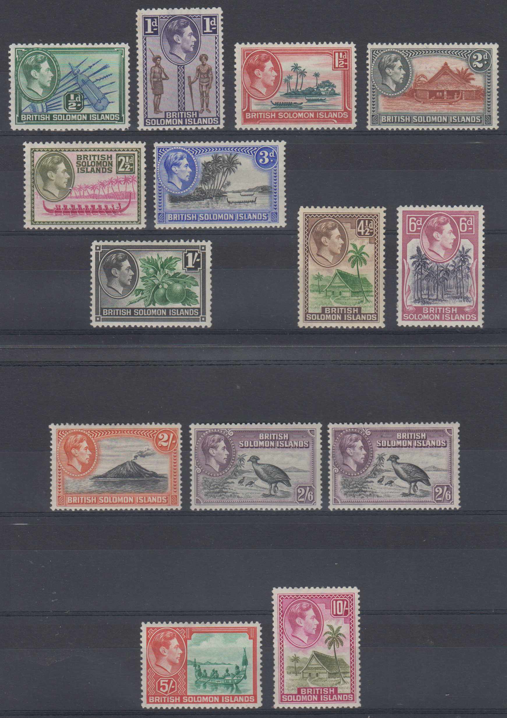 Solomon Islands 1939 — Scott 67-79 (with two Scott 77 shades)