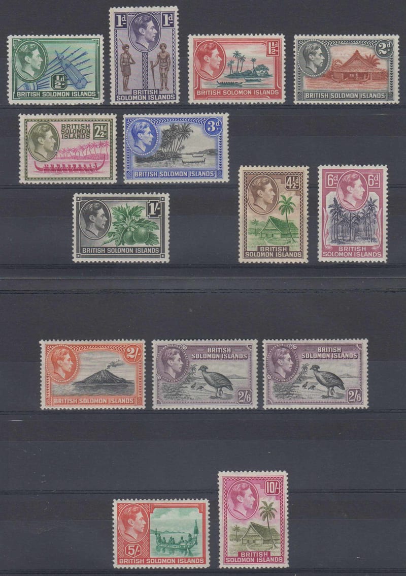 Solomon Islands 1939 — Scott 67-79 (with two Scott 77 shades)