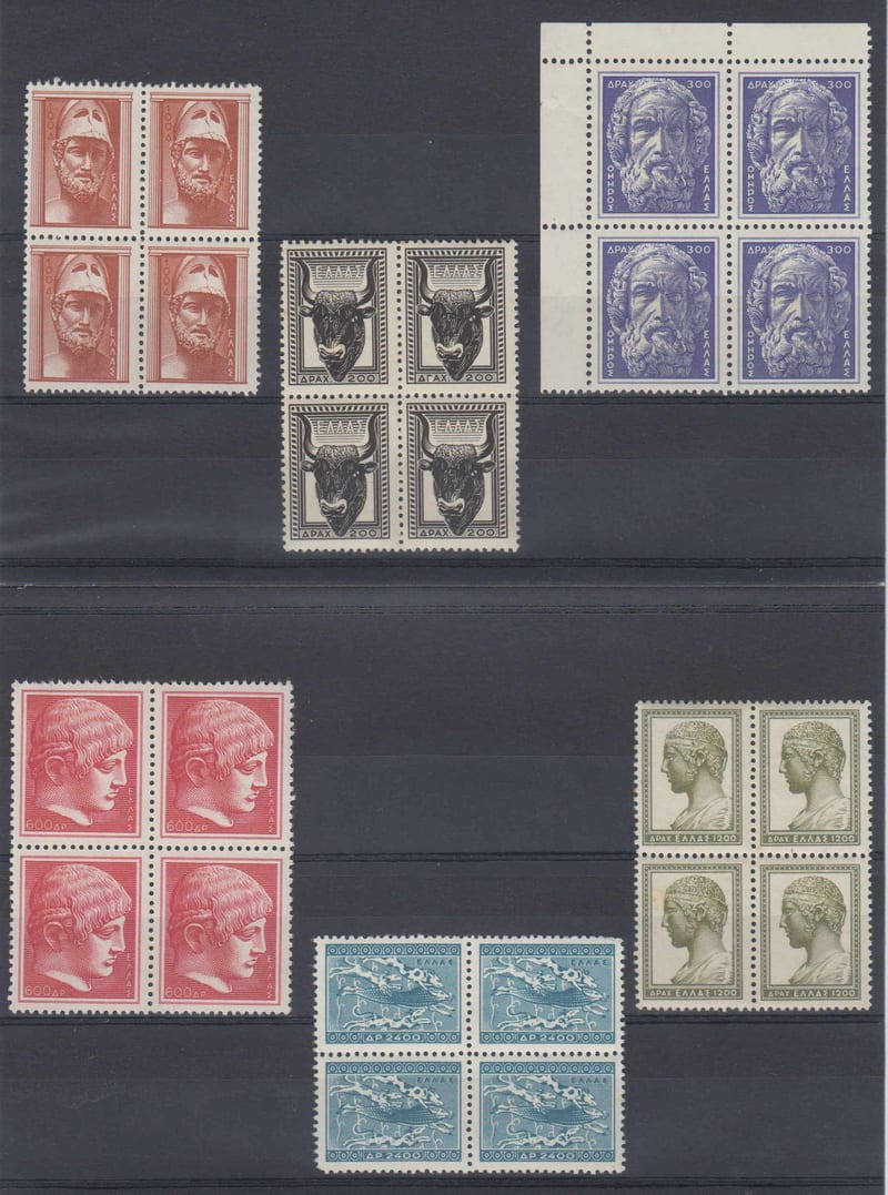 Greece 1954 — Scott 556-558, 560, 562, 564 & 575-579