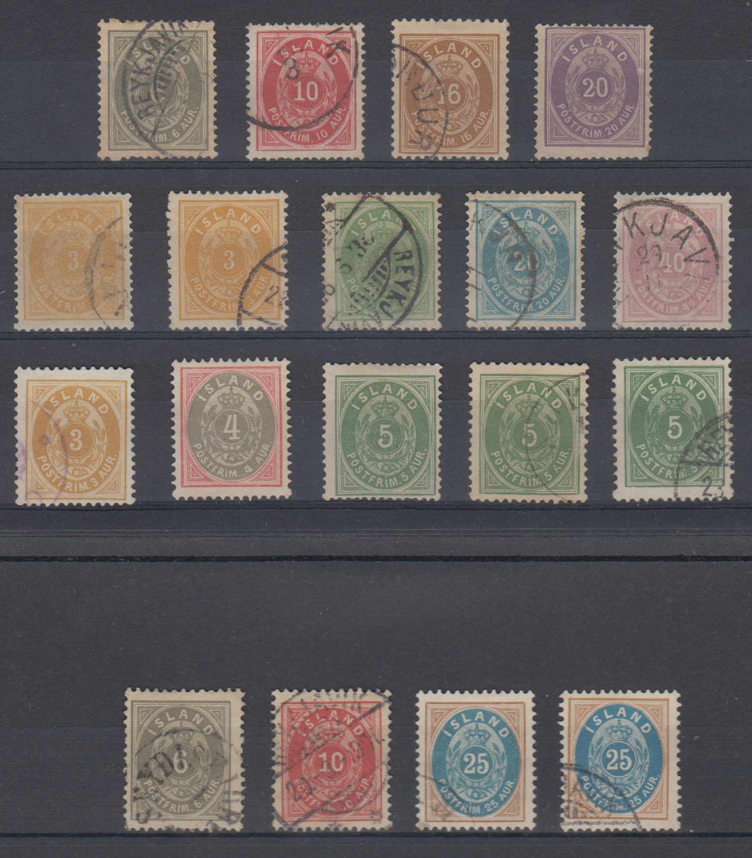 Iceland 1882 — Scott 10-13, 15-18, 22-26 & 29