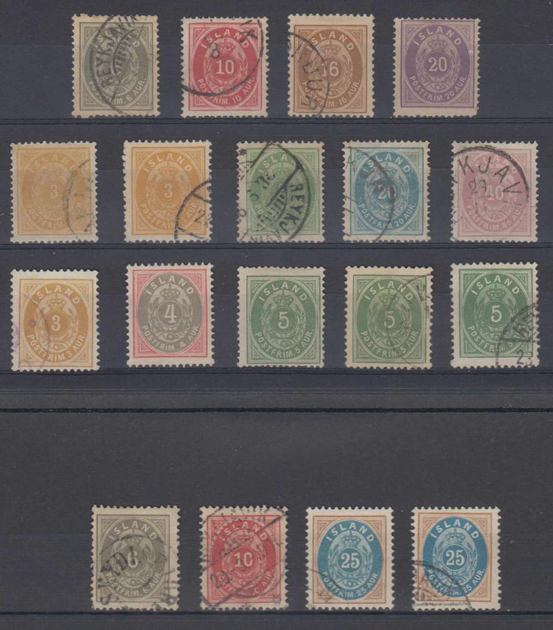 Iceland 1882 — Scott 10-13, 15-18, 22-26 & 29