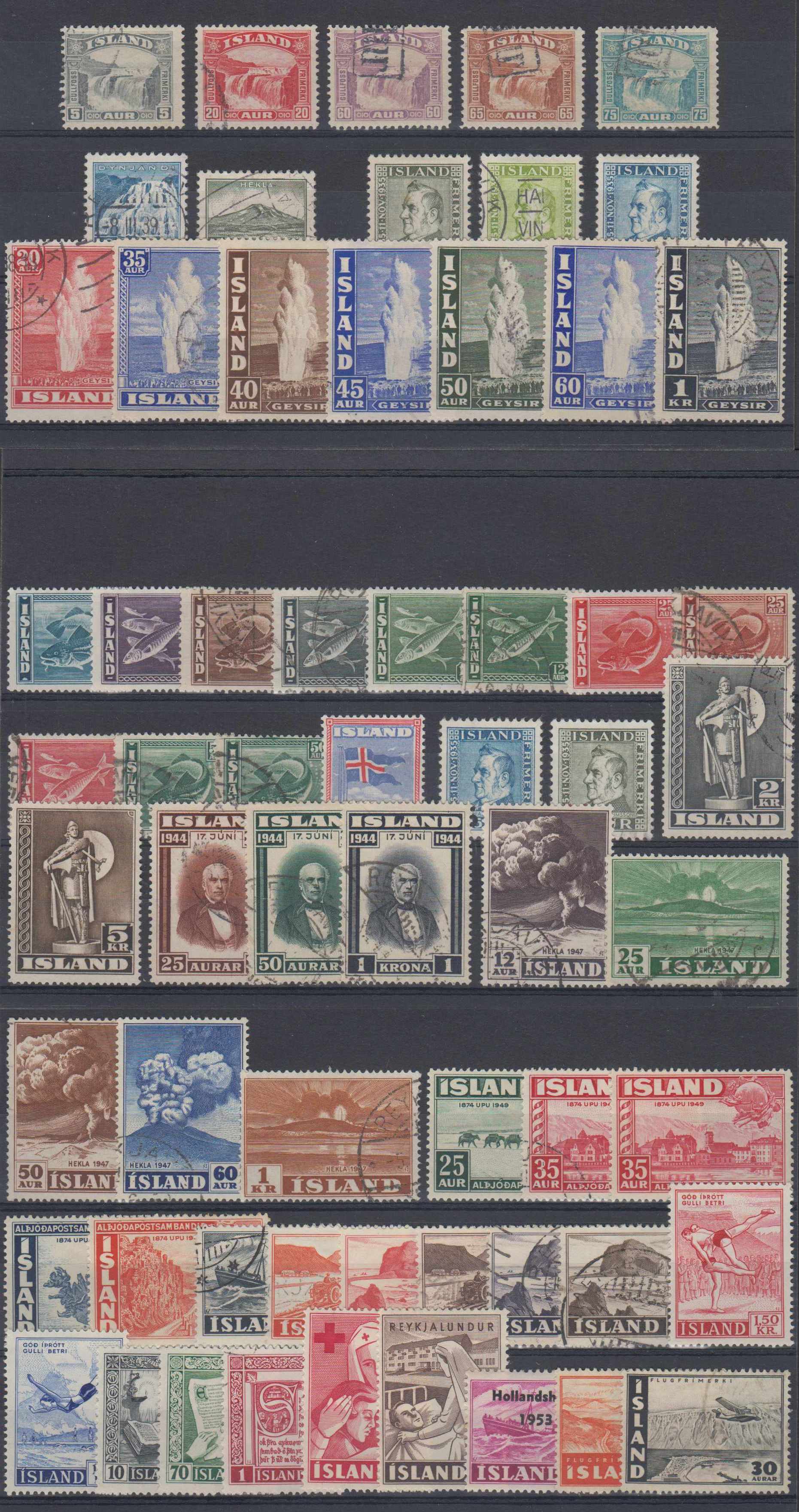 Iceland 1931 — Group of 62 stamps on cards including key values & full sets