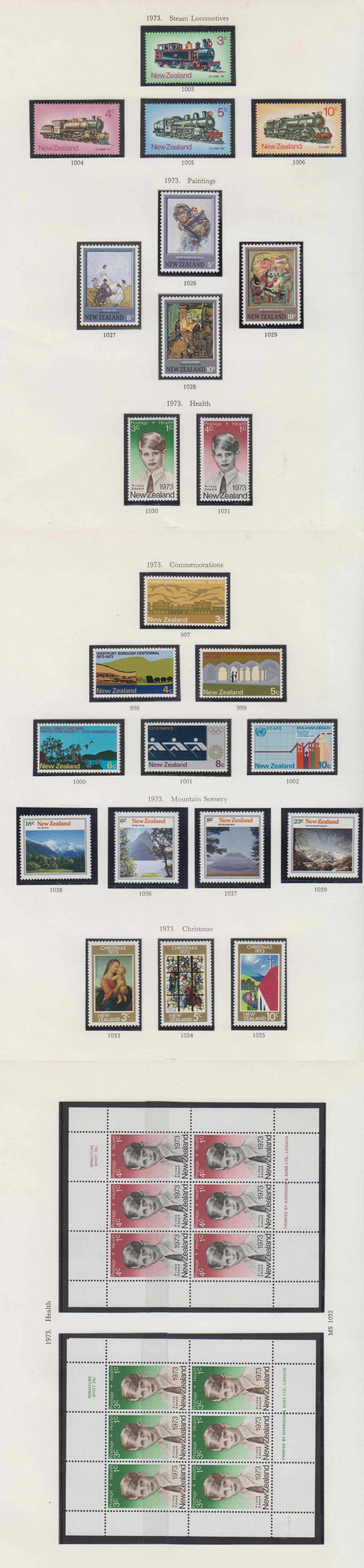 New Zealand 1970 — Ordinary & semipostal issues collection on 37 Stanley Gibbons album pages with complete…