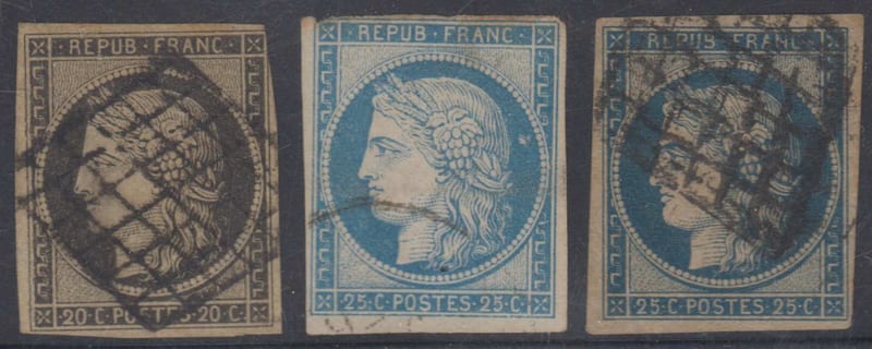 France 1849 — Scott 3, 6 & 6a