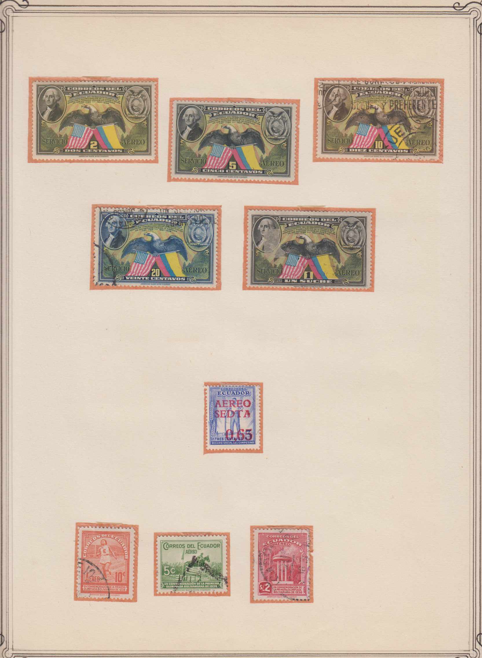 Ecuador 1890 — Airpost, official, postal fiscals, telegraph & Bob issues collection on 9 album pages
