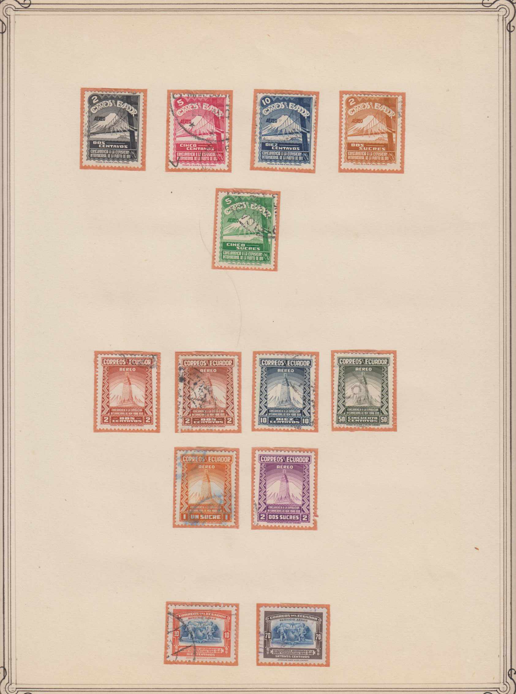 Ecuador 1890 — Airpost, official, postal fiscals, telegraph & Bob issues collection on 9 album pages