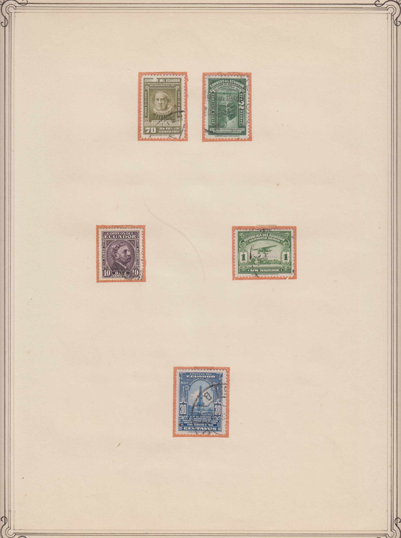 Ecuador 1890 — Airpost, official, postal fiscals, telegraph & Bob issues collection on 9 album pages