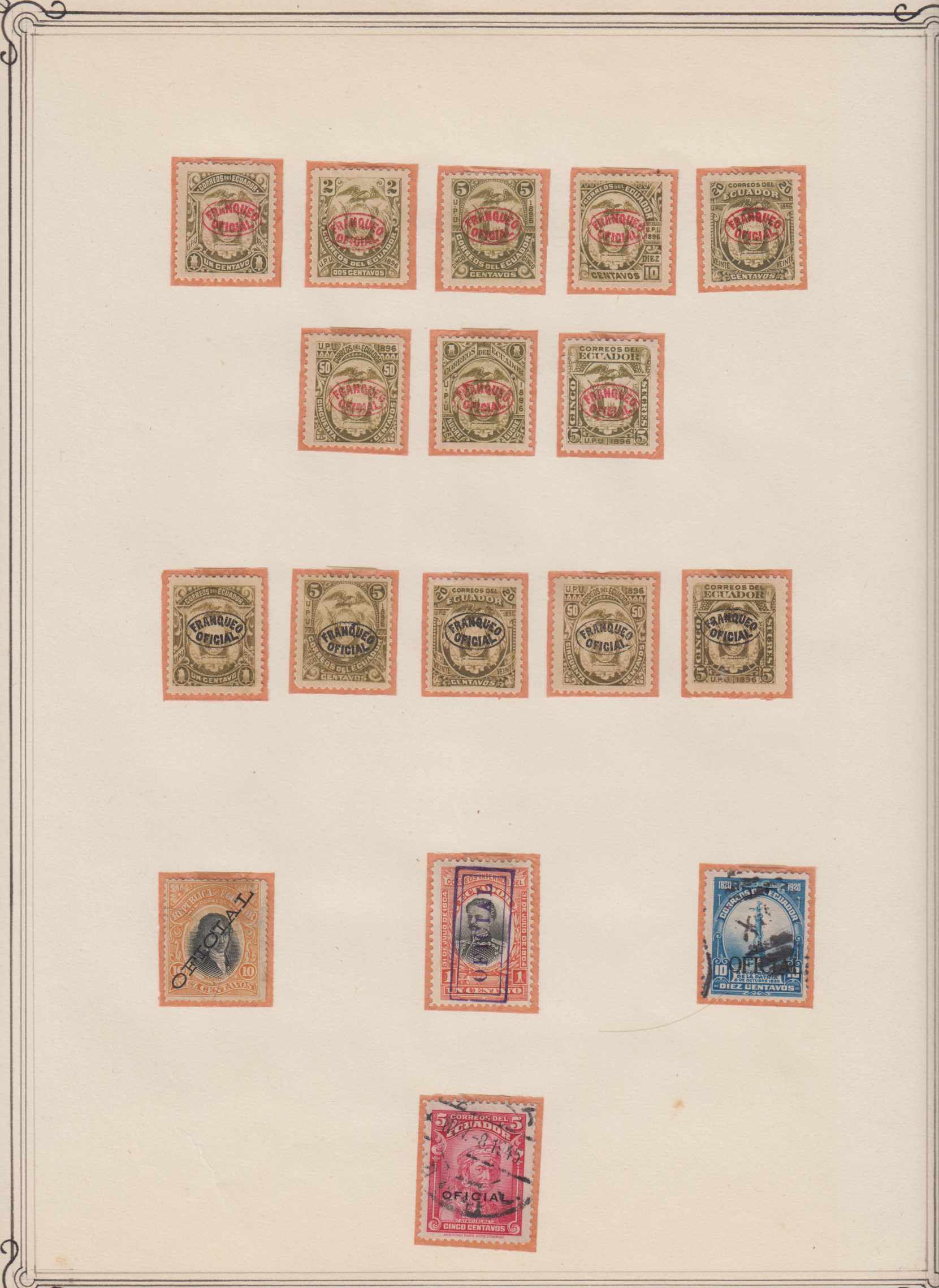 Ecuador 1890 — Airpost, official, postal fiscals, telegraph & Bob issues collection on 9 album pages