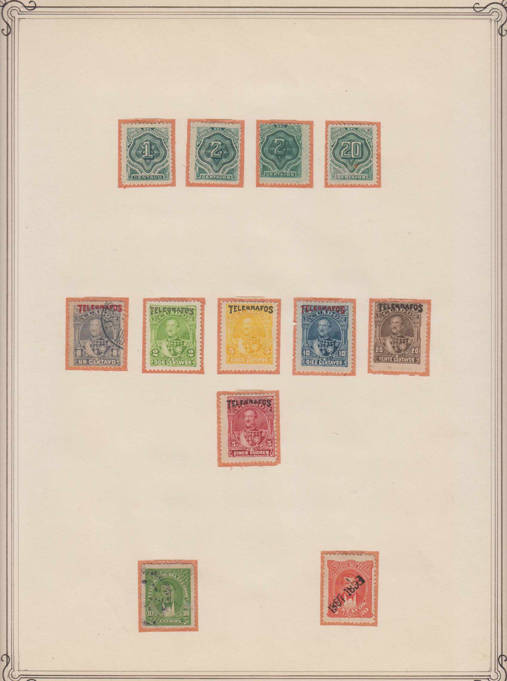 Ecuador 1890 — Airpost, official, postal fiscals, telegraph & Bob issues collection on 9 album pages