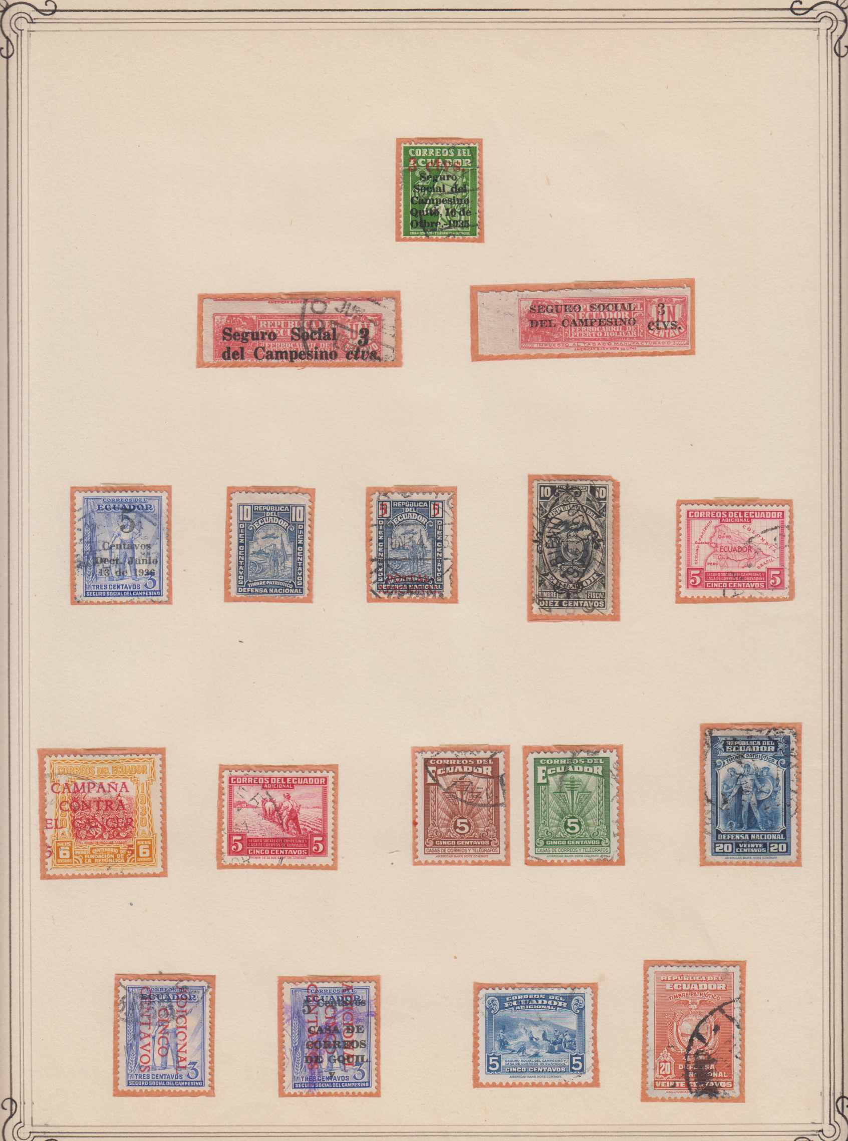 Ecuador 1890 — Airpost, official, postal fiscals, telegraph & Bob issues collection on 9 album pages