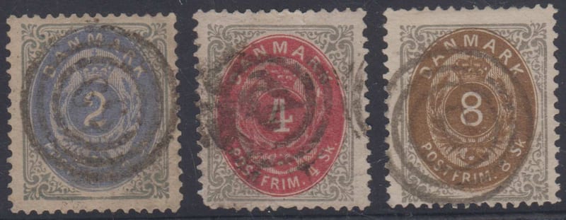 Denmark 1870 — Scott 16 & 18-19