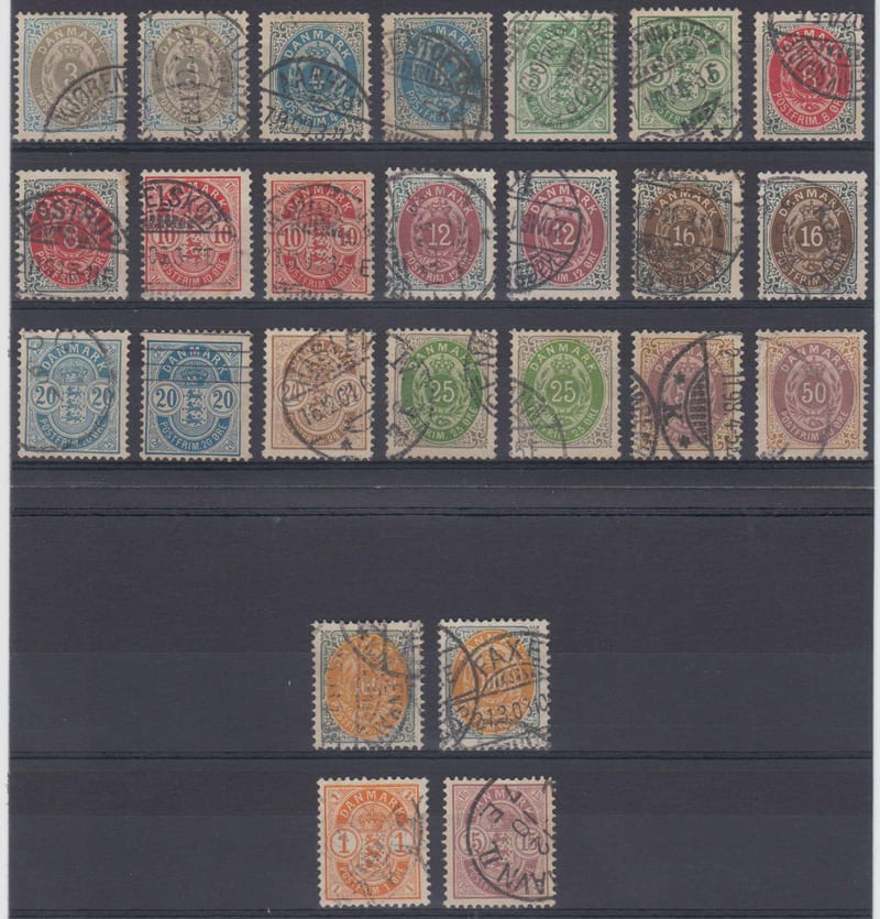 Denmark 1865 — Scott 41 thru 54 not complete but with top values
