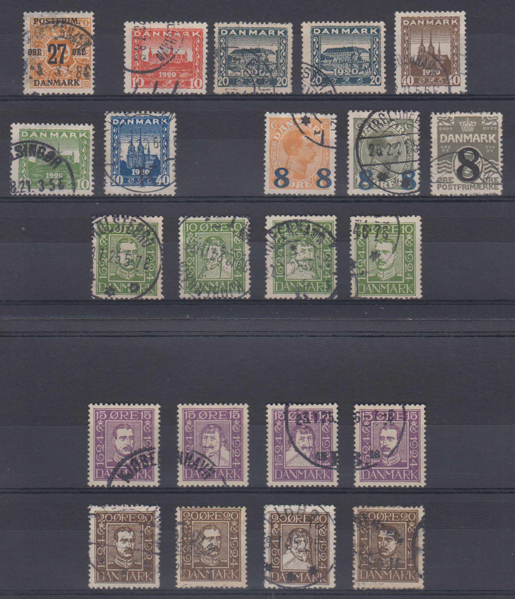 Denmark 1918 — Scott 151 thru 175 not complete