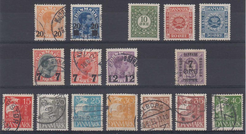 Denmark 1926 — Scott 176-180, 182-184, 190 & 192-197