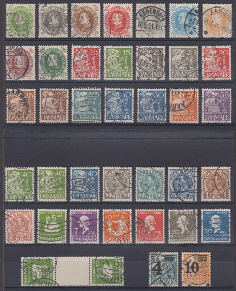Denmark 1930 — issue.s Scott 210 thru 272 not complete, B6-b7 & extras