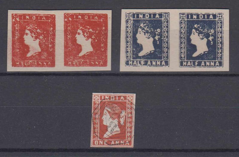 India 1854 — Scott 1-2 & 7
