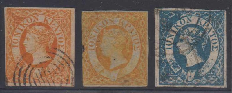 Ionian Islands 1859 — QV issue Scott 1 (2x) & 2 key values