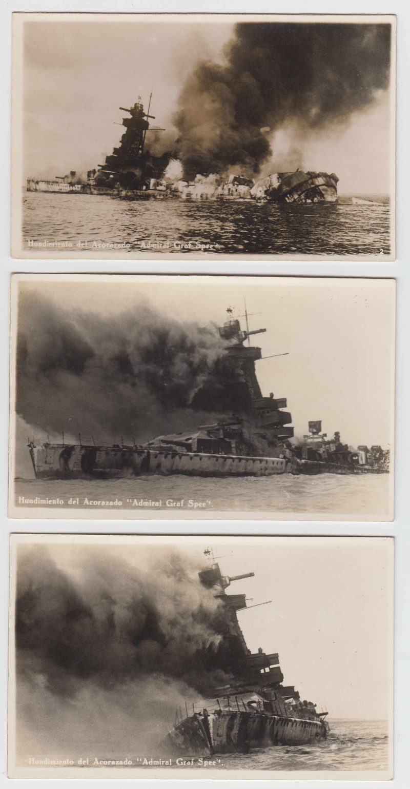 Uruguay 1939 — Superbe collection of 7 photo Ppc's from the Admiral Graf Spee sinking in Montevideo