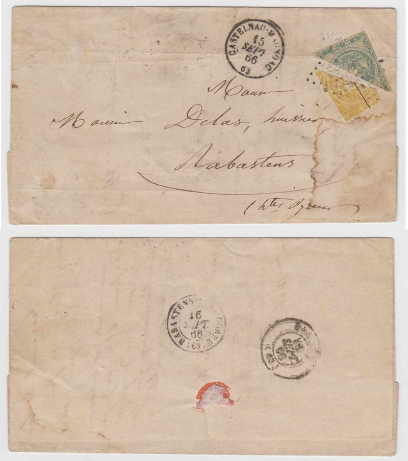 Ecuador 1866 — Scott 4c & 5a, halves on cover