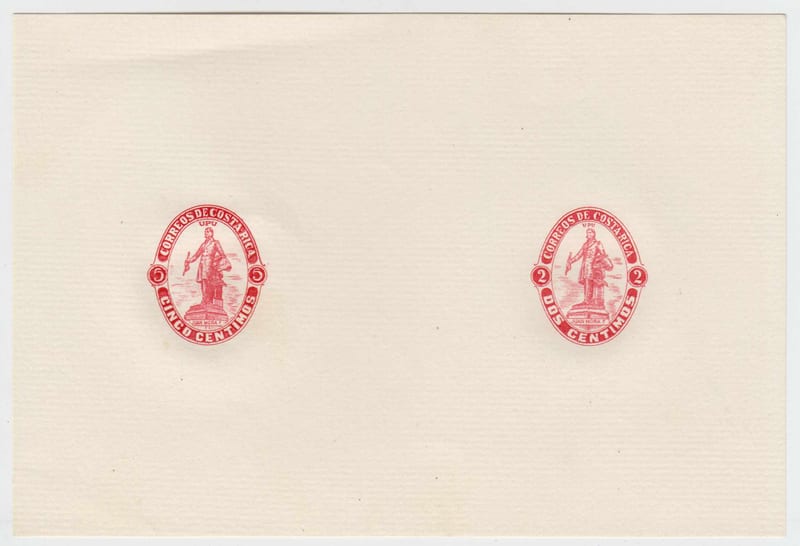 Costa Rica 1923 — Compound Proof sheet with both 5c & 2c red on cream laid paper