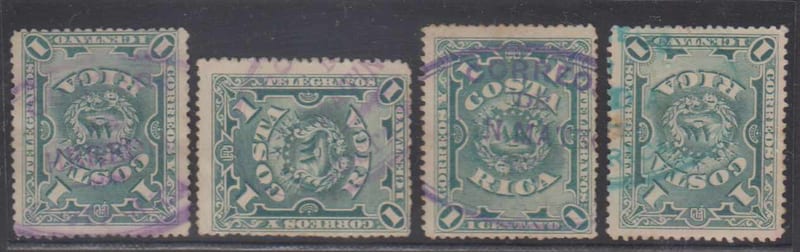 Costa Rica 1892 — Scott 35 used by choice oval violet "Herrera", "Matina", "San Mateo" & green "Heredia"…
