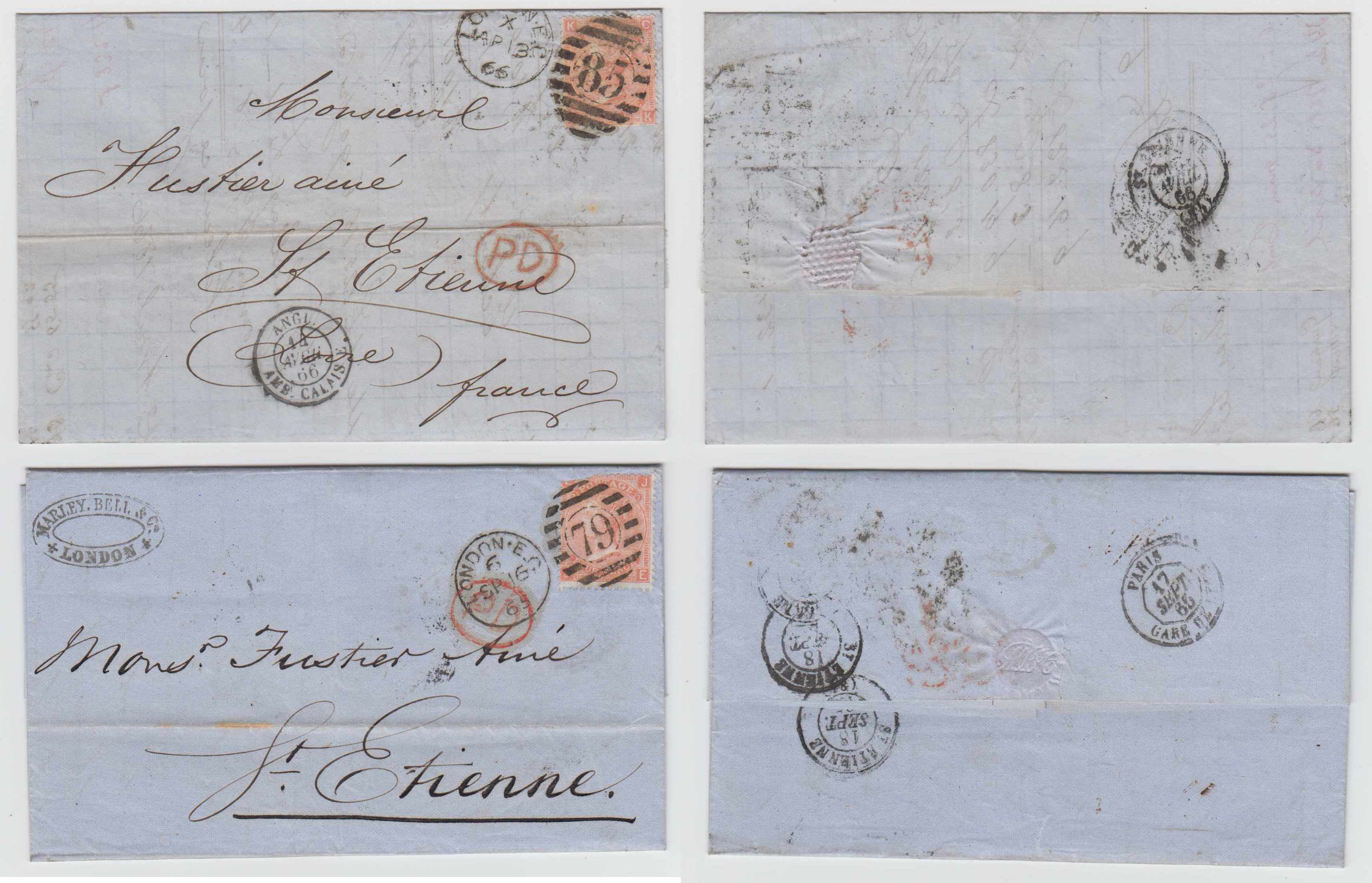 Great Britain 1865 — Scott 43a, plate 7, on letter & entire letter sheet respectively tied by London duplex 85…