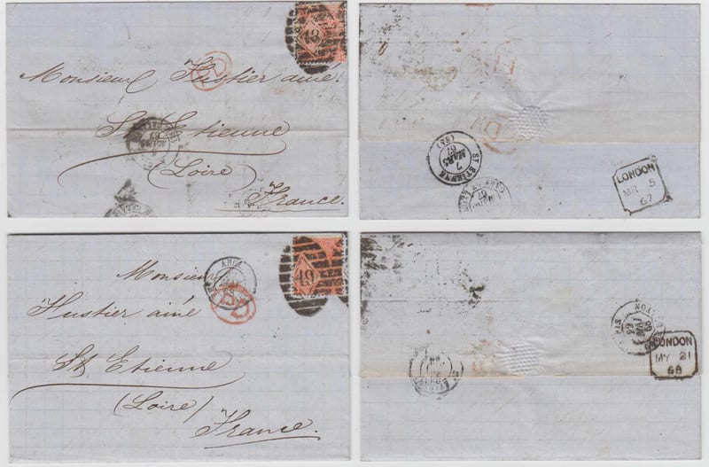 Great Britain 1867 — Scott 43 & 43a plate 8 on Els or cover tied by numeral "49" or "48" duplex cancels…