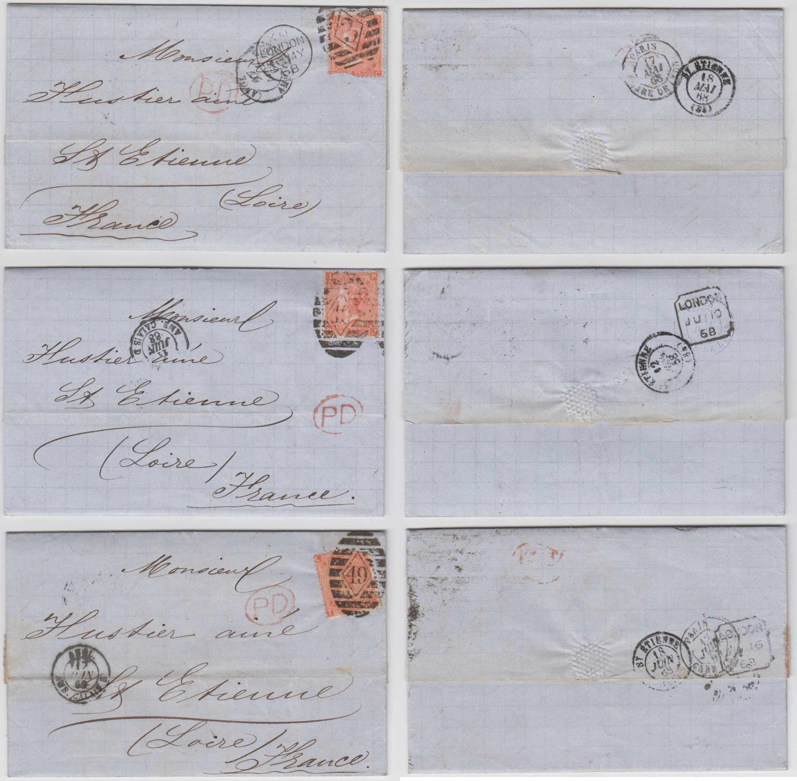 Great Britain 1868 — Group of 5 Els' to France