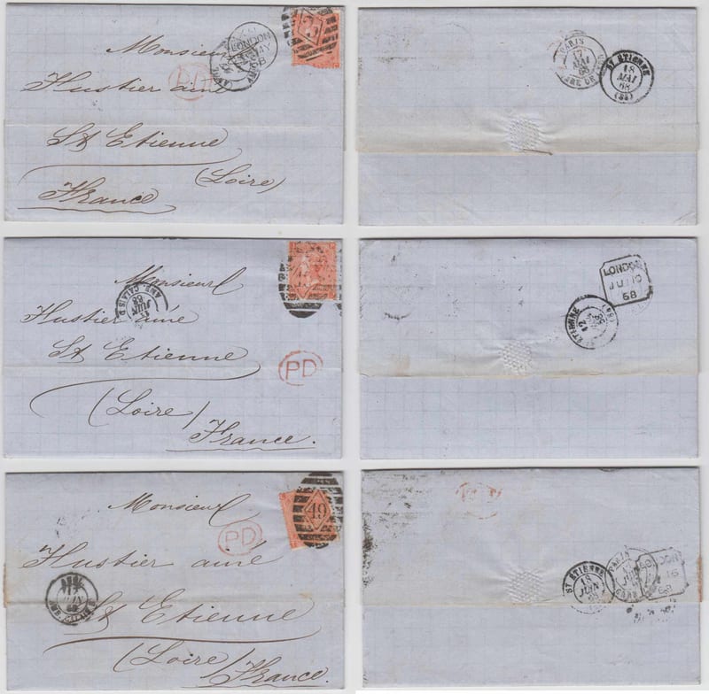 Great Britain 1868 — Group of 5 Els' to France