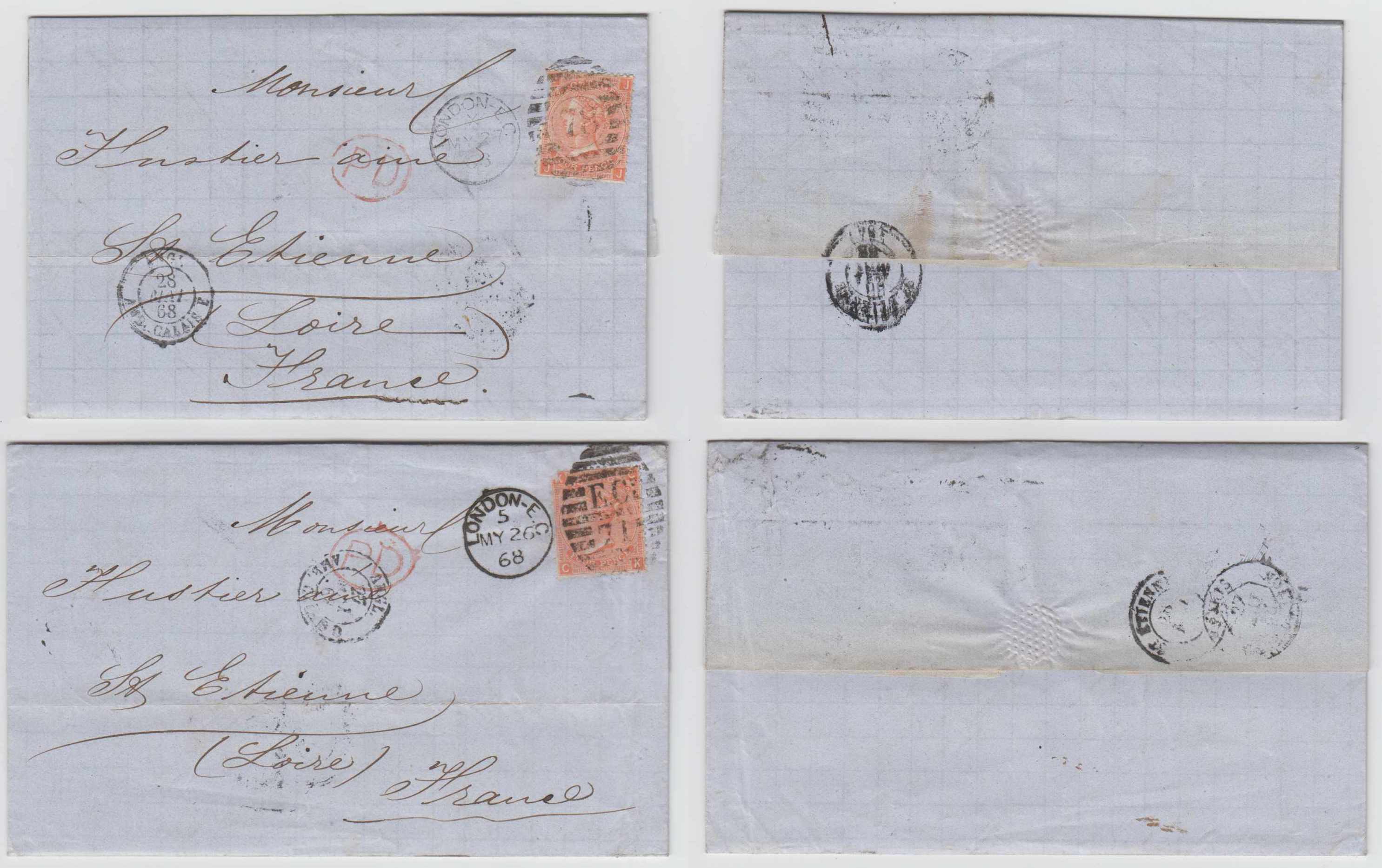 Great Britain 1868 — Group of 5 Els' to France