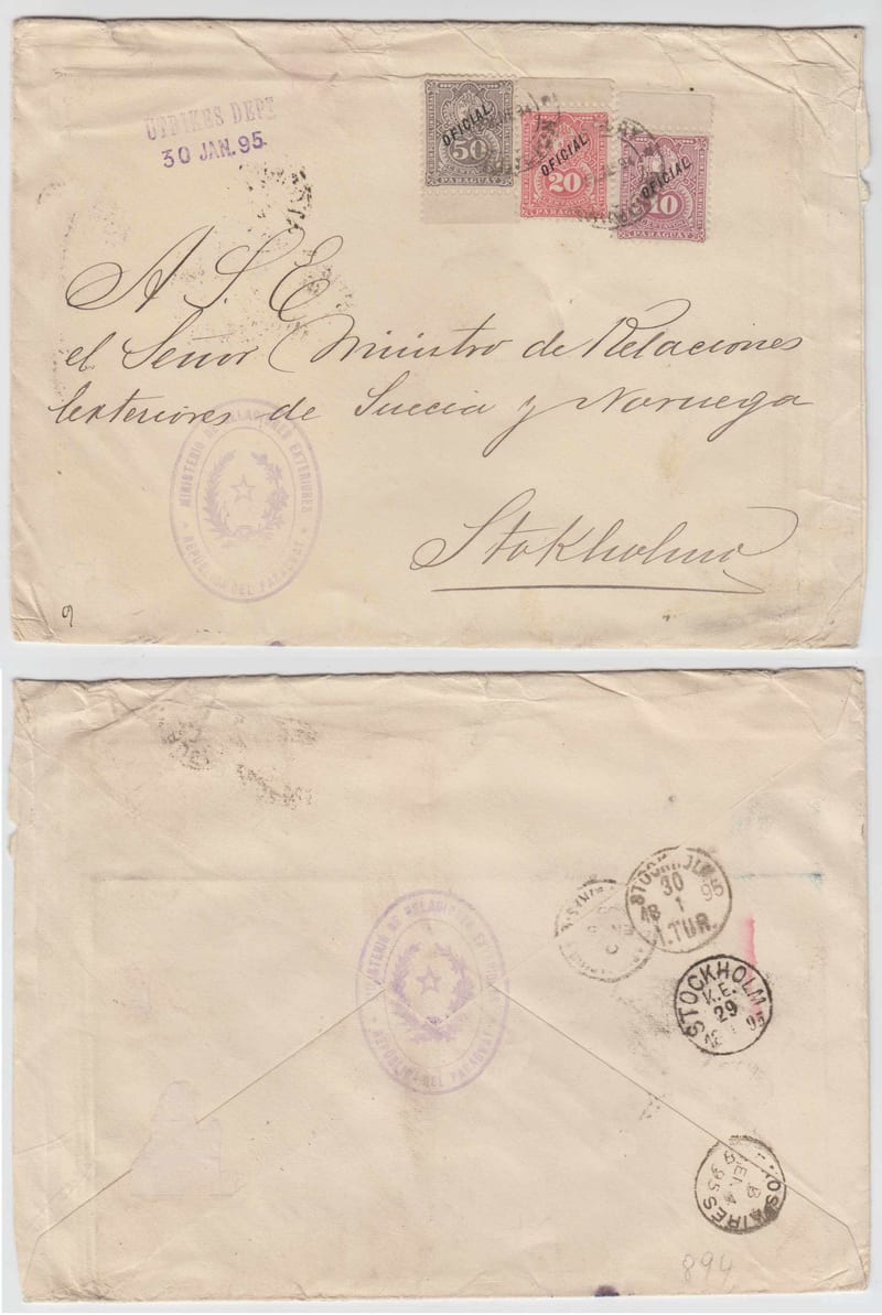 Paraguay 1895 — Superbe official cover to Stockholm, Sweden!