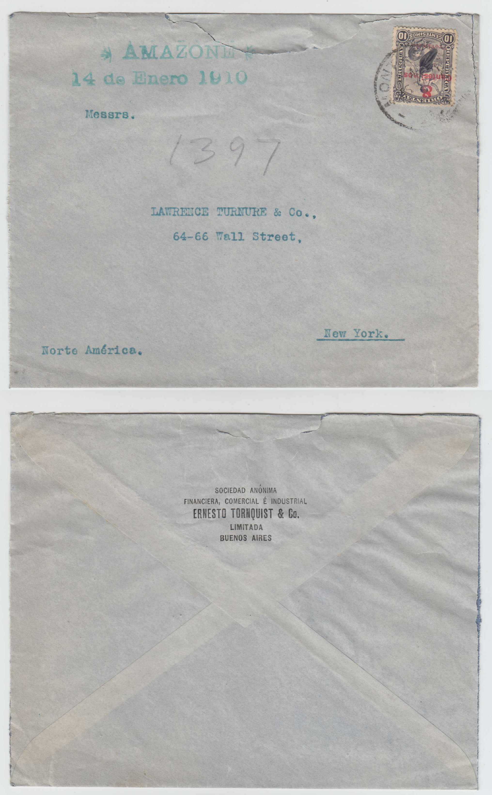 Uruguay 1910 — Superbe "on board" Souvenir Sheets mark