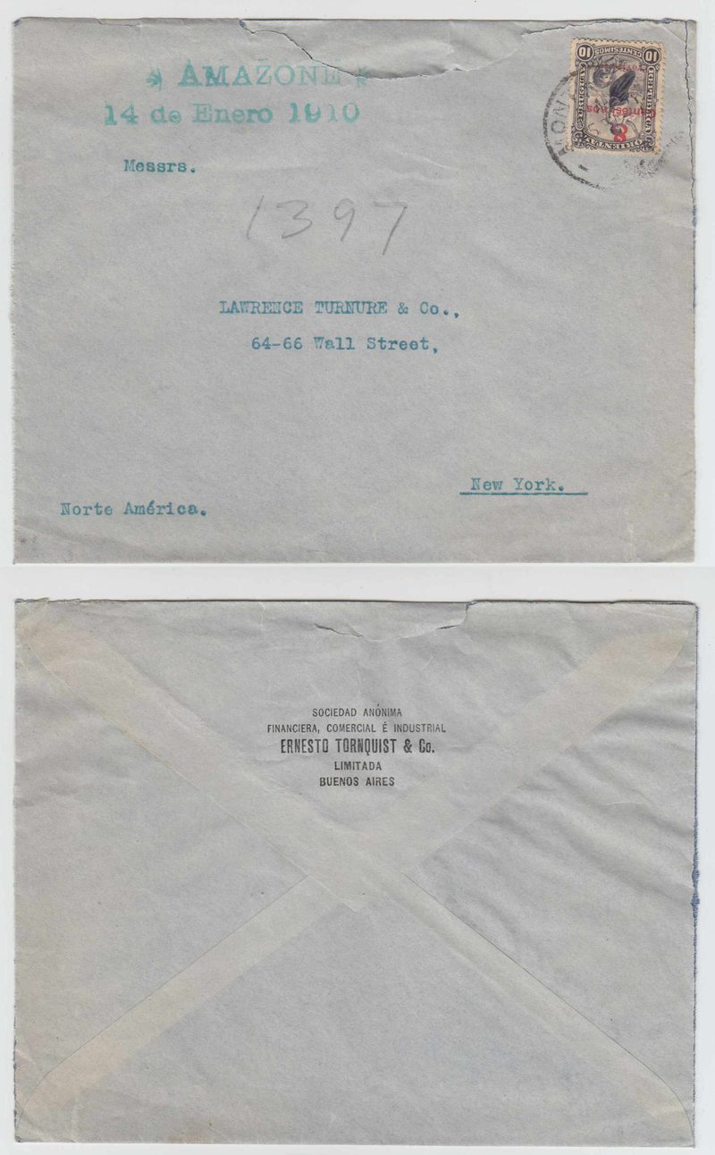 Uruguay 1910 — Superbe "on board" Souvenir Sheets mark