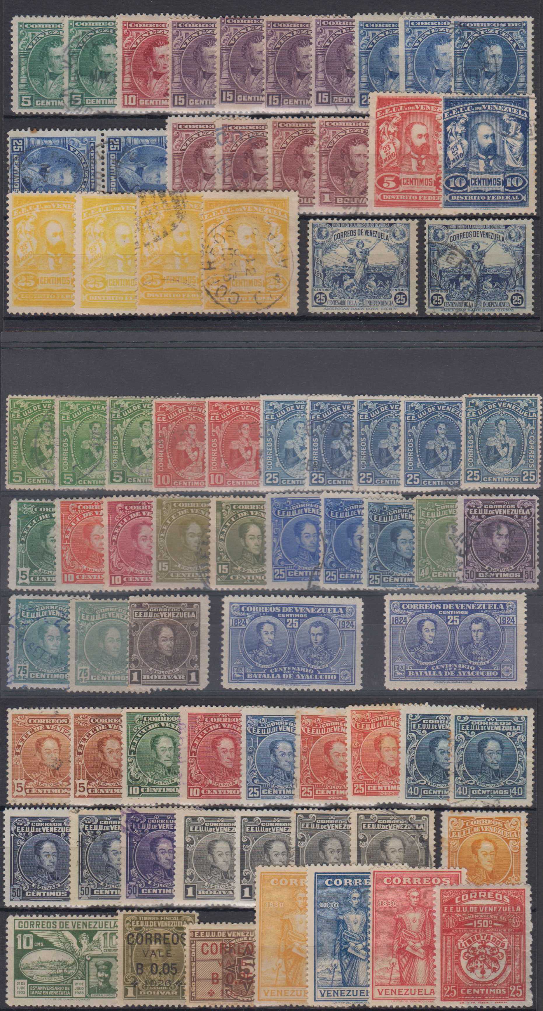 Venezuela 1904 — Scott 231 thru 306 not complete (with Scott 267-268 Seventy three stamps on card…