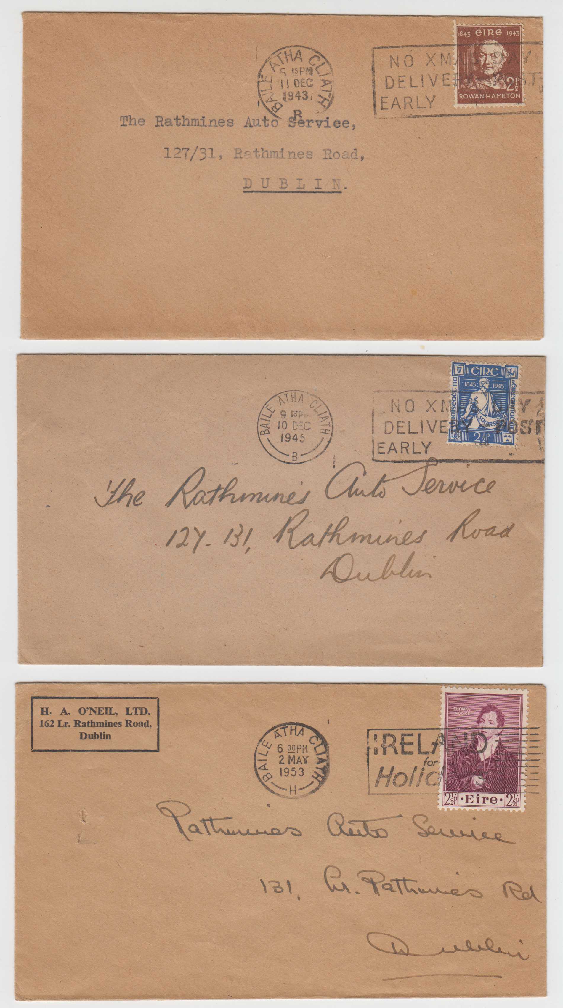 Ireland 1941 — Group of 6 domestic covers with 2.5d rated & 1 cover to USA with Scott 158