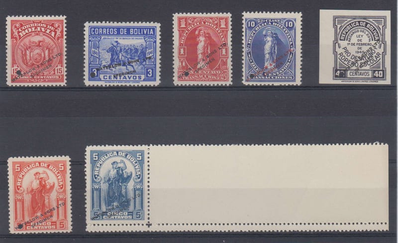 Bolivia — Full run of the Waterlow Specimens for the country Scott 145, 282, Yvert Fp6, Fp9…