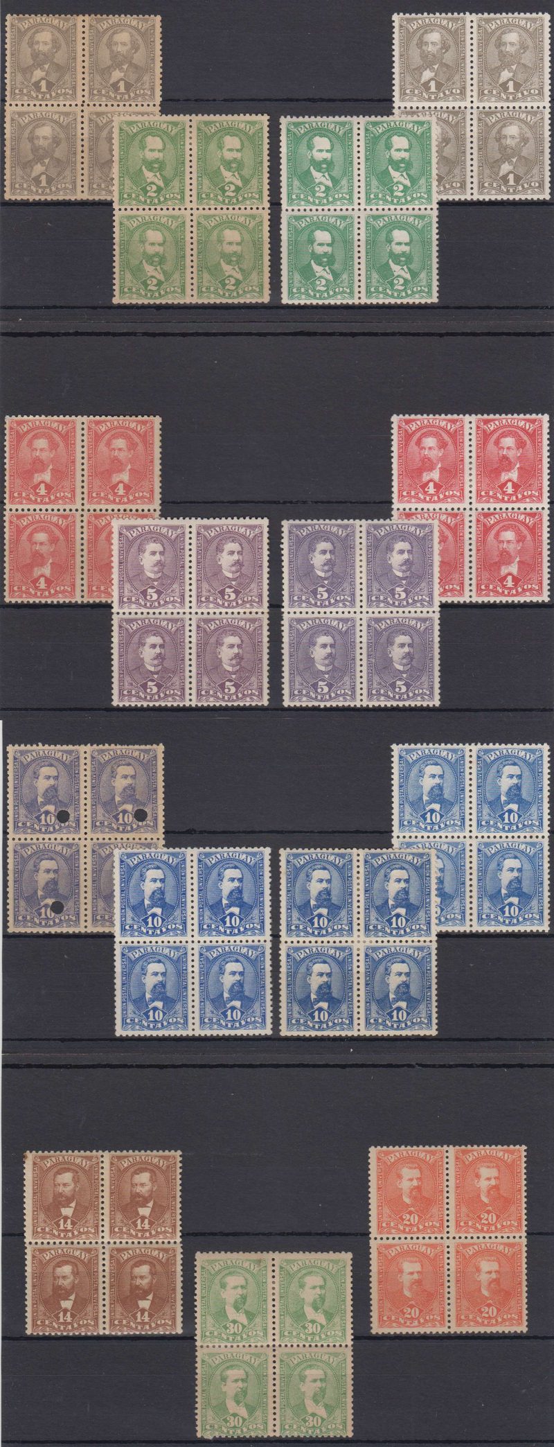 Paraguay 1892 — Scott 32-41 & 34a-36a